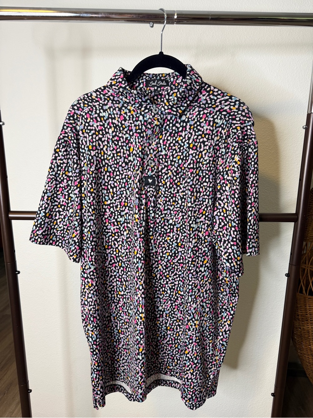 Bad Birdie Men’s Golf Polo Large Multicolor Polka Dot Performance Polo